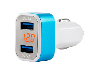 Ładowarka samochodowa 2xUSB + tester napięcia akumulatora TEST-04