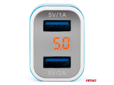 Ładowarka samochodowa 2xUSB + tester napięcia akumulatora TEST-04