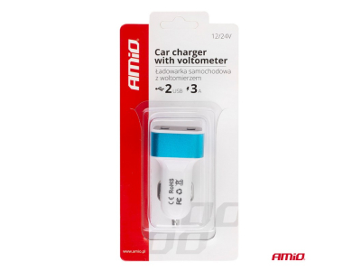 Ładowarka samochodowa 2xUSB + tester napięcia akumulatora TEST-04