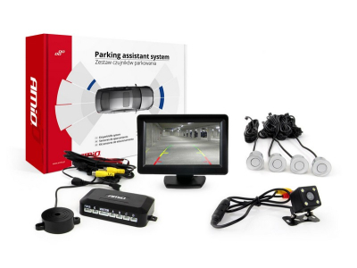 Zestaw czujników parkowania TFT01 4,3" z kamerą HD-315-LED 4 sensory srebrne