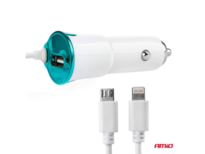 Ładowarka samochodowa USB + microUSB + iPhone lighting PCH-05