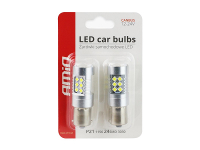 Żarówki LED CANBUS 3030 24SMD 1156 BA15S P21W White 12V/24V