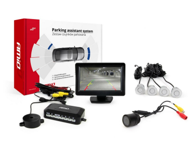 Zestaw czujników parkowania TFT01 4,3" z kamerą HD-301-IR 4 sensory srebrne