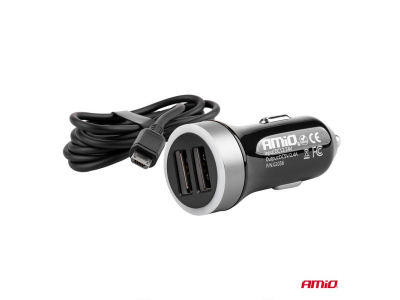 Ładowarka samochodowa PCH PRO-01 microUSB+2xUSB 2.4A 12/24V