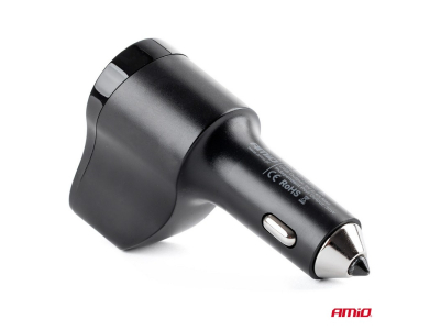 Ładowarka samochodowa z młotkiem bezpieczeństwa 2xUSB, gniazdo zapalniczki 2,4A PCH PRO-04