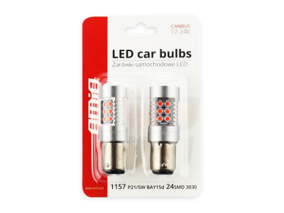Żarówki LED CANBUS 3030 24SMD 1157 BAY15D P21/5W Czerwona 12V/24V
