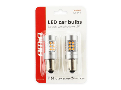 Żarówki LED CANBUS 3030 24SMD 1156 BAU15S PY21W Pomarańczowa 12V/24V