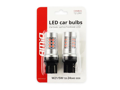 Żarówki LED CANBUS 3030 24SMD T20 7443 WR21/5W Red 12V/24V