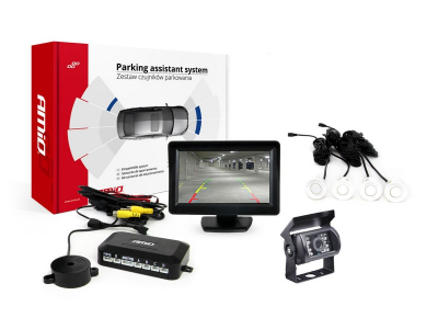 Zestaw czujników parkowania TFT01 4,3" z kamerą HD-501-IR 4 sensory białe