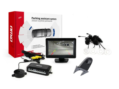 Zestaw czujników parkowania TFT01 4,3" z kamerą HD-502-IR 4 sensory białe