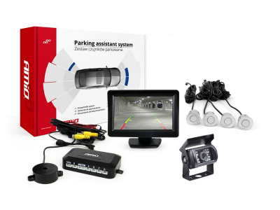 Zestaw czujników parkowania TFT01 4,3" z kamerą HD-501-IR 4 sensory srebrne