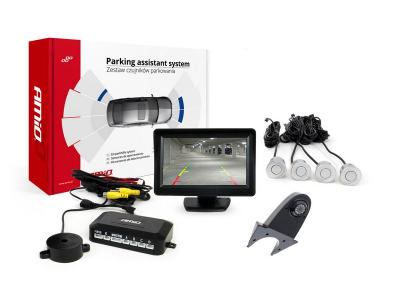 Zestaw czujników parkowania TFT01 4,3" z kamerą HD-502-IR 4 sensory srebrne