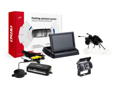 Zestaw czujników parkowania TFT02 4,3" z kamerą HD-501-IR 4 sensory białe