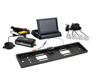 Zestaw czujników parkowania TFT02 4,3" z kamerą HD-402-LED 4 sensory srebrne