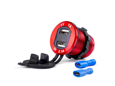 Wodoodporna ładowarka z testerem napięcia 2xUSB 12/24V MOD-11