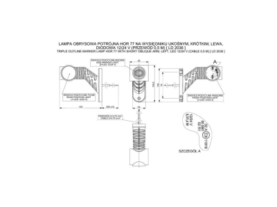 Lampa obrysowa potrójna HOR 77 - LEWA, na wysięgniku ukośnym, krótkim, diodowa 12/24V (przewód 0,5 m)