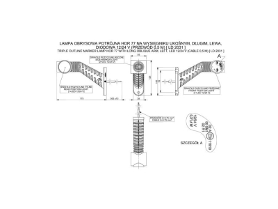 Lampa obrysowa potrójna HOR 77 - LEWA, na wysięgniku ukośnym, długim, diodowa 12/24V (przewód 0,5 m)