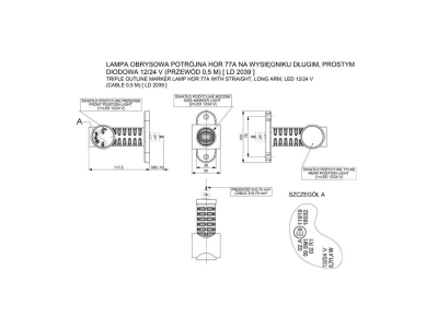 Lampa obrysowa potrójna HOR 77, na wysięgniku prostym, długim, diodowa 12/24V (przewód 0,5 m)