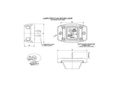 Lampa obrysowa HOR 44 na podstawie gumowej diodowa CZERWONA 12/24V