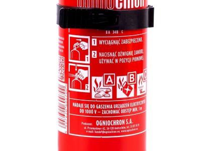 Gaśnica proszkowa ABC z manometrem i wieszakiem, 1 kg