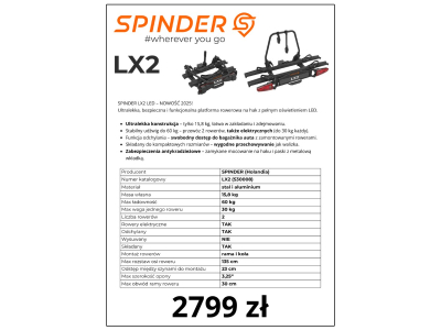 Zalaminowana karta produktowa A4 opis cenowy Spinder LX2 LED