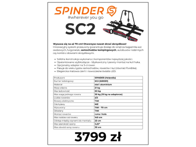 Zalaminowana karta produktowa A4 opis cenowy Spinder SC2 LED