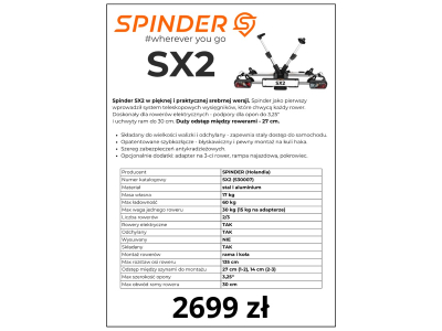 Zalaminowana karta produktowa A4 opis cenowy Spinder SX2