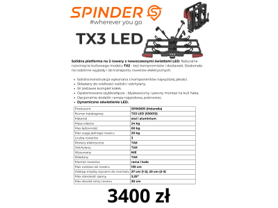 Zalaminowana karta produktowa A4 opis cenowy Spinder TX3