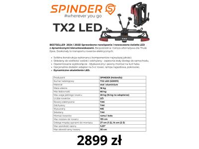 Zalaminowana karta produktowa A4 opis cenowy Spinder TX2 LED